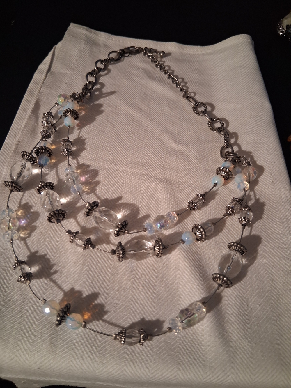 Silver-Tone Iridescent Glass Bead Multi-Strand Necklace